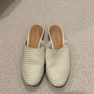 Madewell Cream Leather Woven Mules